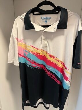 chubbies White & Black Polo with Multicolor Brushstroke Print